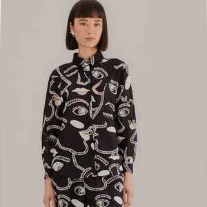 Farm Rio Button Down Top Richelieu‎ Faces XXS